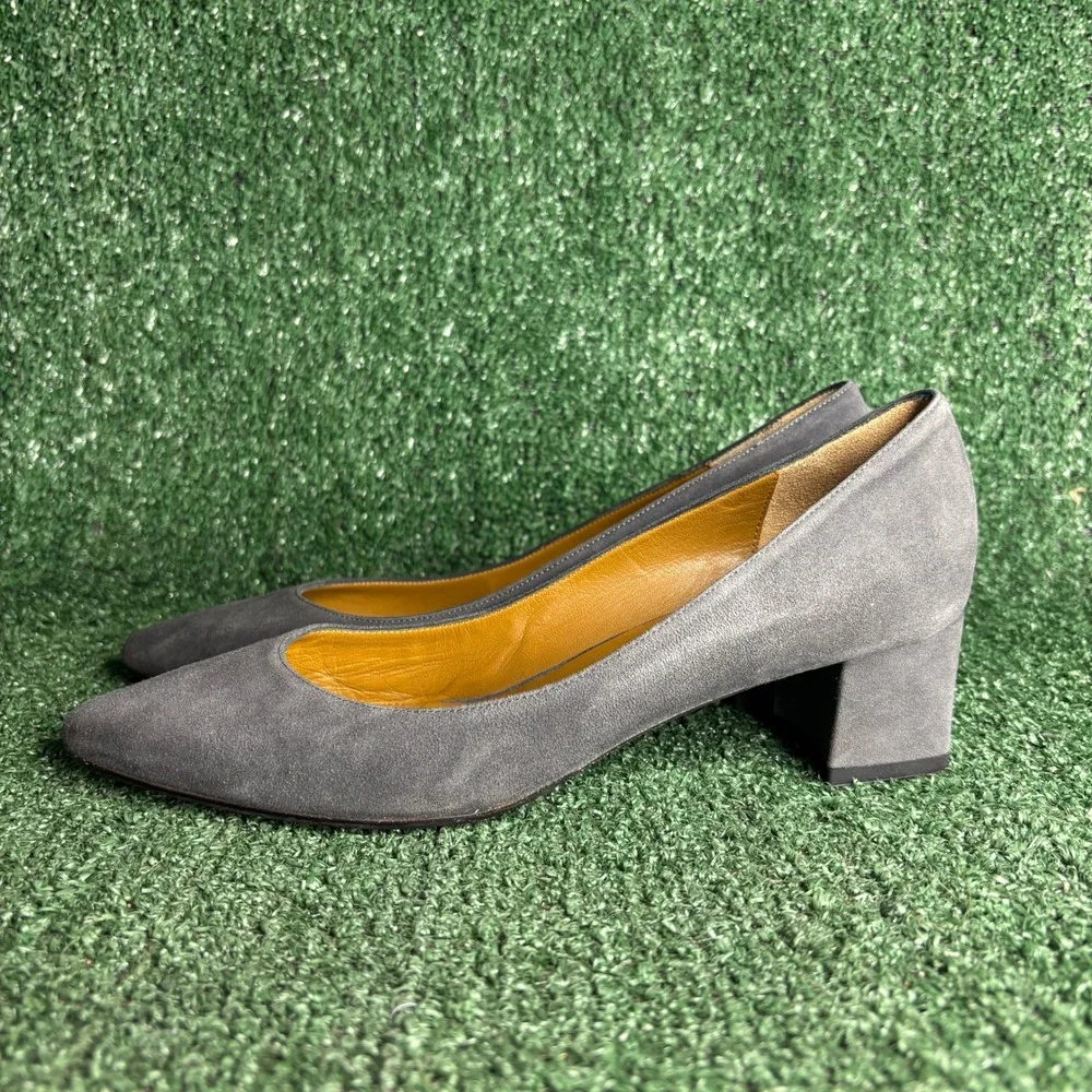 NEW Aquatalia Fuoco Suede Block Heel Pointed Toe Classic Pumps Grey Women Size 9